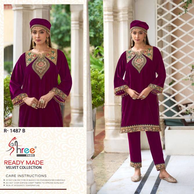 R 1487 By Shree Velvet Embroidery Pakistani Top With Bottom Wholesalers In Delhi